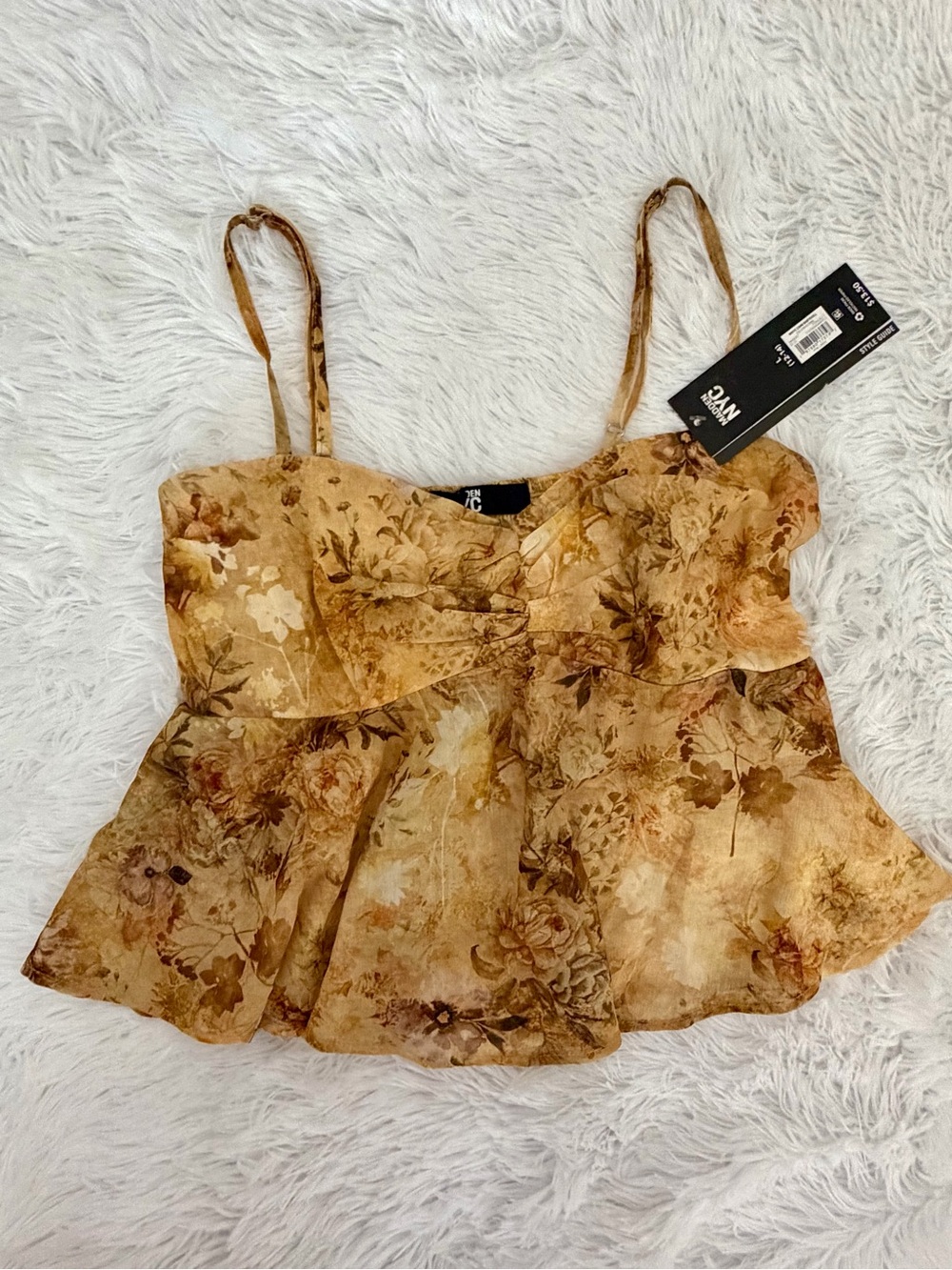 Madden NYC Yellow Floral Sleeveless Babydoll Camisole Top - Size L